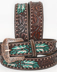 BAR H EQUINE Natural Floral Hand Painted Western Fashion Premium Leather Men And Women Belt Brown