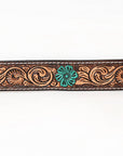 BAR H EQUINE Turquoise Flower Hand Painted Western Leather Men And Women Belt Brown