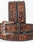 BAR H EQUINE Floral Genuine Hand Tooled Western Fashion Premium Leather Men And Women Belt Brown