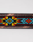 BAR H EQUINE Beaded Crystal Basket Tooled Hand Carved Western Leather Men And Women Belt Antique Brown