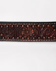 BAR H EQUINE Floral Basket Hand Tooled Western Leather Men And Women Belt Brown