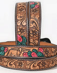 BAR H EQUINE Floral Cactus Bull Hand Carved Western Leather Men And Women Belt