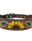 BAR H EQUINE Bonnie Blossom Sunflower Hand Painted Western Leather Dog Collar