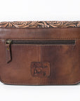American Darling Cross body Bag Western Leather Hair-On Cowhide Hand Tooled Floral Turquoise Concho 8in x 10in