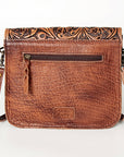American Darling Cross body Bag Western Leather Hair-On Cowhide Hand Tooled Floral Turquoise Concho 8in x 10in