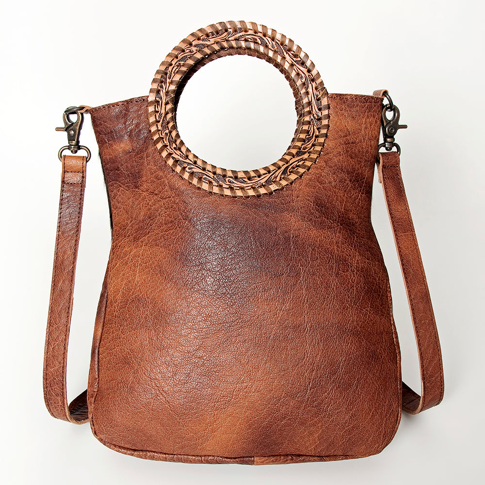 American Darling Clutch Bag Western Leather Hand Tooled Floral Carved Hair-On Cowhide Turquoise Concho &amp; Fringes 14x12