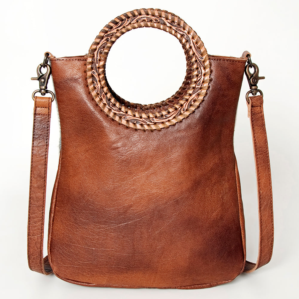 American Darling Clutch Bag Western Leather Hand Tooled Floral Carved Hair-On Cowhide Turquoise Concho &amp; Fringes 14x12