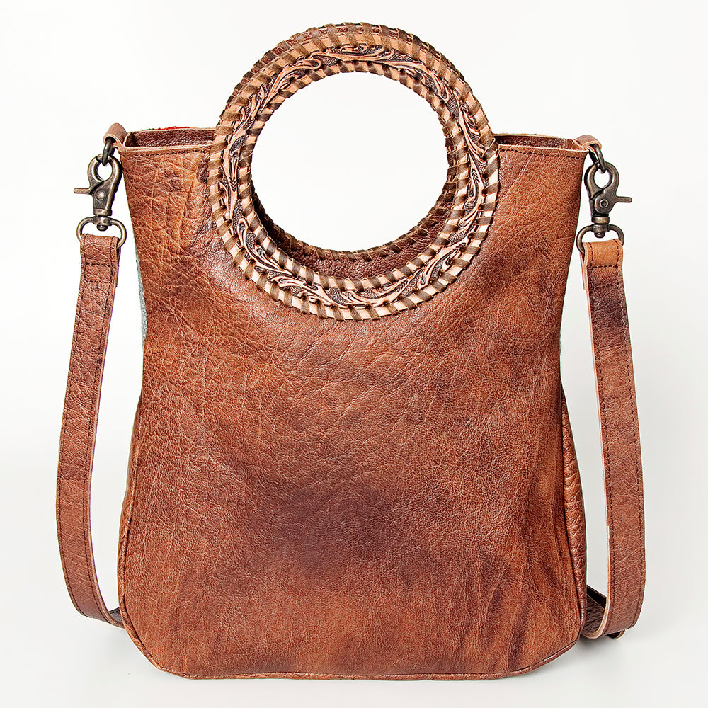 American Darling Clutch Bag Western Leather Hand Tooled Floral Carved Hair-On Cowhide Turquoise Concho &amp; Fringes 14x12