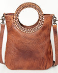American Darling Clutch Bag Western Leather Hand Tooled Floral Carved Hair-On Cowhide Turquoise Concho & Fringes 14x12