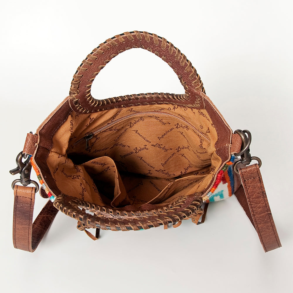 American Darling Clutch Bag Western Leather Hand Tooled Floral Carved Hair-On Cowhide Turquoise Concho &amp; Fringes 14x12