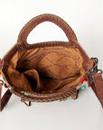American Darling Clutch Bag Western Leather Hand Tooled Floral Carved Hair-On Cowhide Turquoise Concho & Fringes 14x12