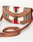 American Darling Small Cross body Bag Western Leather Hand Tooled Hand-Woven Saddle Blanket Genuine Leather 4.5x9