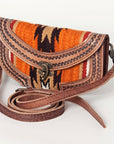 American Darling Small Cross body Bag Western Leather Hand Tooled Hand-Woven Saddle Blanket Genuine Leather 4.5x9