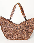 American Darling Tote Bag Western Leather Hand Tooled Floral Carved Full Grain Vegetable Tanned Genuine Leather 13x19