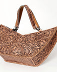 American Darling Tote Bag Western Leather Hand Tooled Floral Carved Full Grain Vegetable Tanned Genuine Leather 13x19