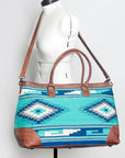American Darling Tote Bag Western Leather Hand Woven Saddle Blanket Large Travel Purse Genuine Leather 15in x 21in