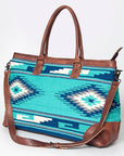 American Darling Tote Bag Western Leather Hand Woven Saddle Blanket Large Travel Purse Genuine Leather 15in x 21in