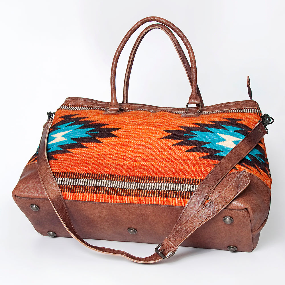 American Darling Tote Bag Western Leather Hand Woven Saddle Blanket Large Travel Purse Genuine Leather 15in x 21in