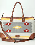 American Darling Tote Bag Western Leather Hand Woven Saddle Blanket Large Travel Purse Genuine Leather 15in x 21in
