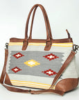 American Darling Tote Bag Western Leather Hand Woven Saddle Blanket Large Travel Purse Genuine Leather 15in x 21in