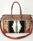 American Darling Tote Bag Western Leather Hand Tooled Floral Carved Hand Woven Saddle Blanket Genuine Leather 12x16