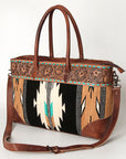 American Darling Tote Bag Western Leather Hand Tooled Floral Carved Hand Woven Saddle Blanket Genuine Leather 12x16
