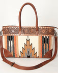 American Darling Tote Bag Western Leather Hand Tooled Floral Carved Hand Woven Saddle Blanket Genuine Leather 12x16