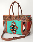 American Darling Tote Bag Western Leather Hand Tooled Floral Carved Hand Woven Saddle Blanket Genuine Leather 12x16