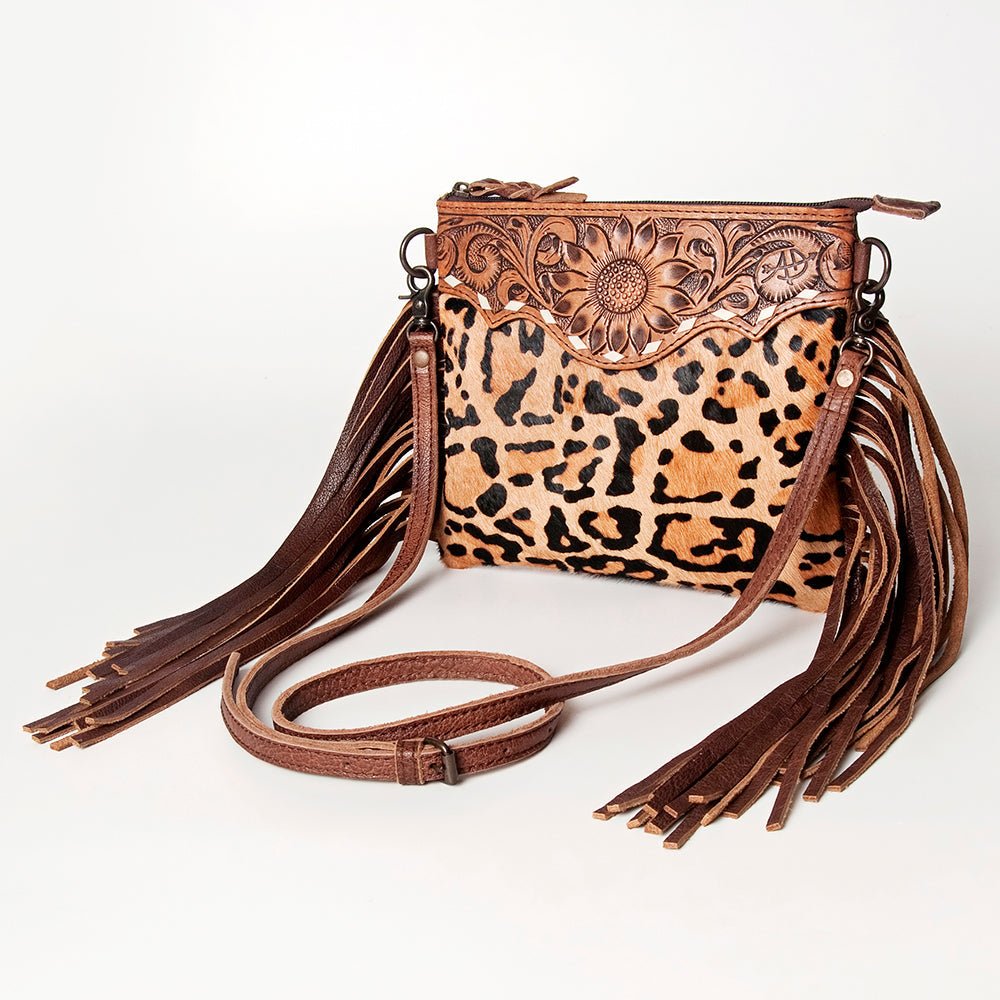 American Darling Western Small Crossbody Bag – Genuine Hair-On Cowhide Leather with Fringes, Adjustable Strap, Handcrafted in Texas