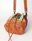 American Darling ADBG569A Bucket Hand Tooled Saddle Blanket Genuine Leather Women Bag Western Handbag Purse