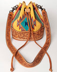American Darling ADBG569A Bucket Hand Tooled Saddle Blanket Genuine Leather Women Bag Western Handbag Purse