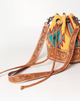 American Darling ADBG569A Bucket Hand Tooled Saddle Blanket Genuine Leather Women Bag Western Handbag Purse