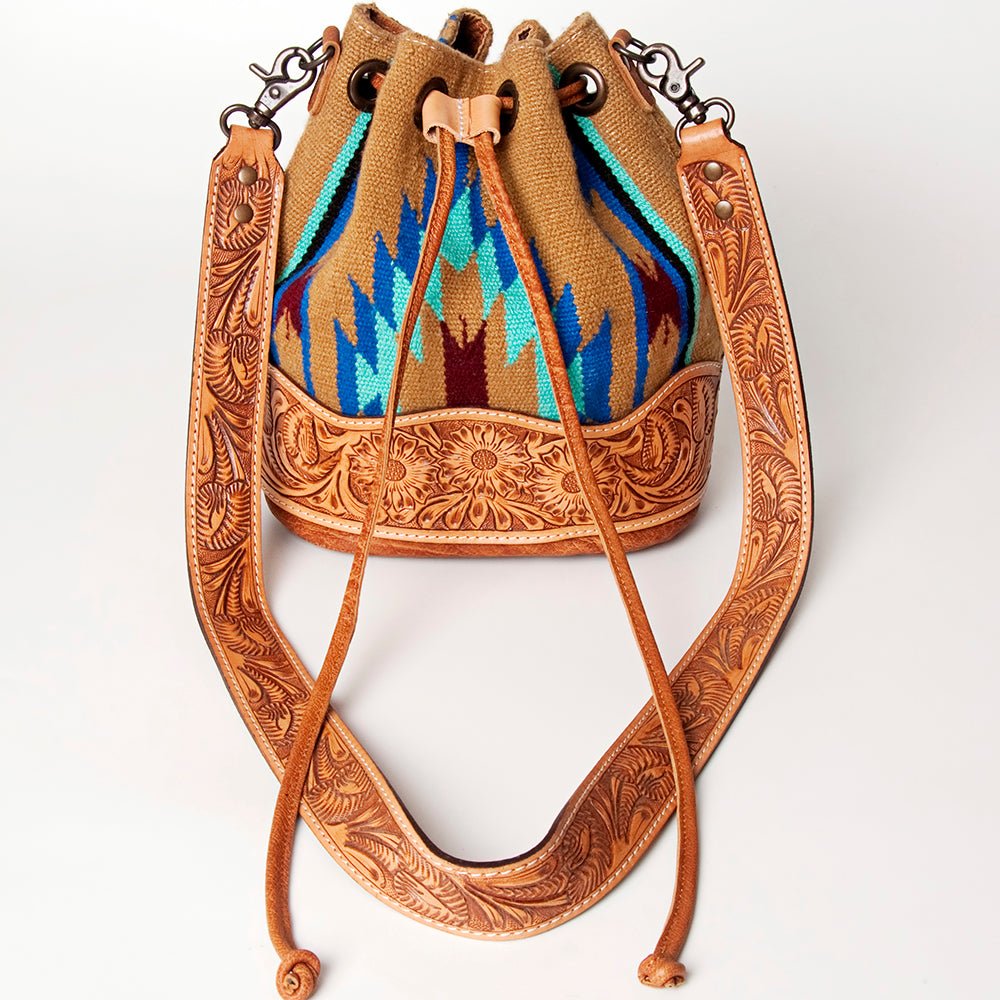 American Darling ADBG569A Bucket Hand Tooled Saddle Blanket Genuine Leather Women Bag Western Handbag Purse