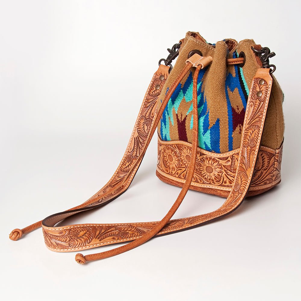 American Darling ADBG569A Bucket Hand Tooled Saddle Blanket Genuine Leather Women Bag Western Handbag Purse