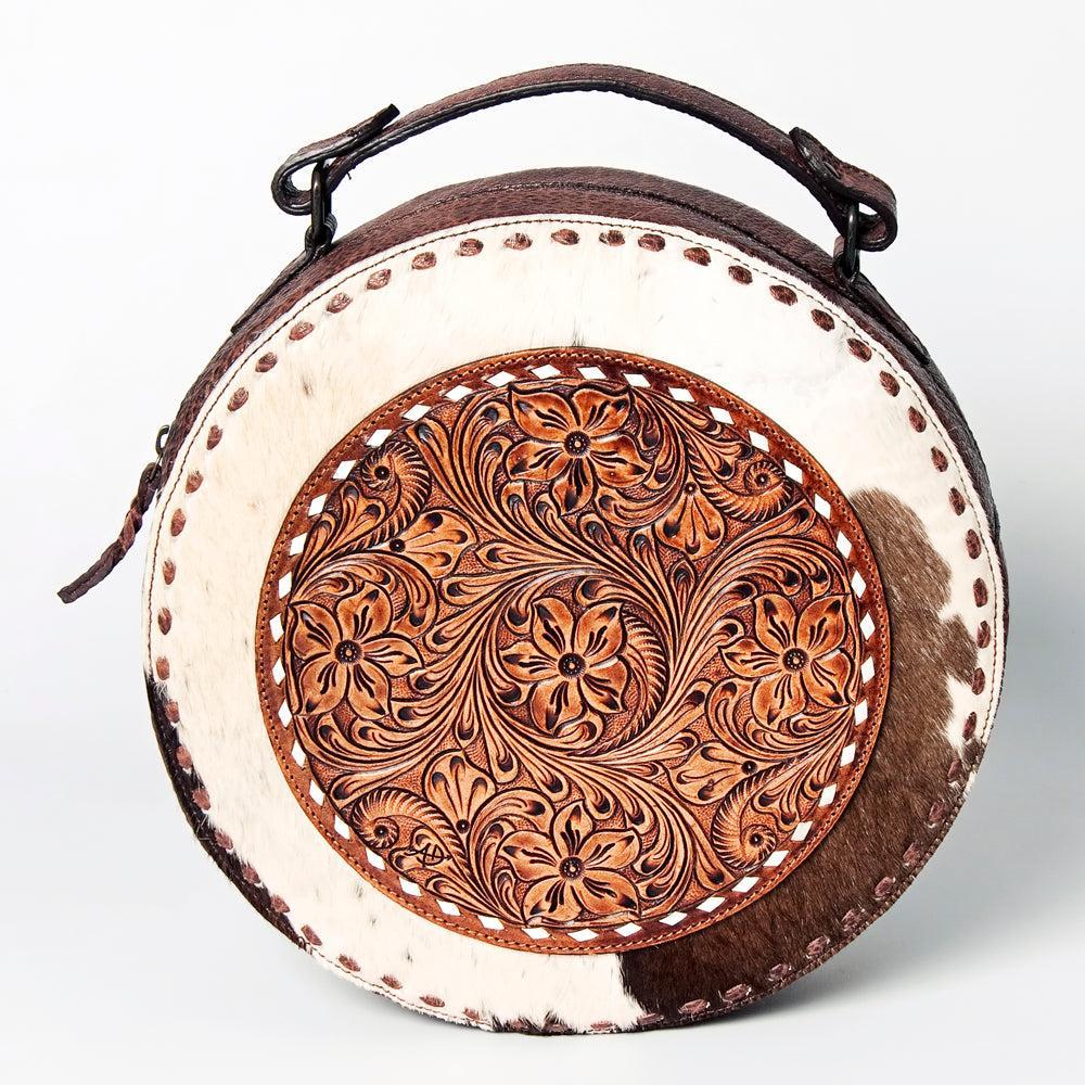American Darling ADBGZ598 Canteen Hand Tooled Hair-On Genuine Leather Women Bag Western Handbag Purse