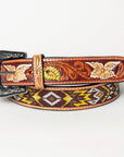 American Darling ADBLF143-L Beautifully Hand Tooled Genuine American Leather Belt Men and  Women Beaded