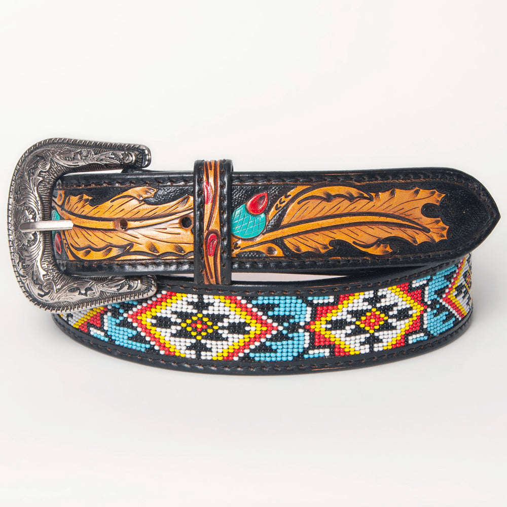 American Darling ADBLF147-L Beautifully Hand Tooled Genuine American Leather Belt Men and  Women Beaded