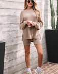 Ribbed Knit Pullover Top and Biker Short Set