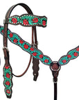 Hand-Carved Leather Western Headstall And Breast Collar Set For Training And Showing