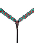 HILASON Western Horse Headstall Breast Collar Set American Leather Floral Dark Brown with Turquoise | Tack for Horses