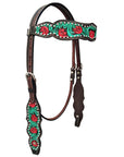 HILASON Western Horse Headstall Breast Collar Set American Leather Floral Dark Brown with Turquoise | Tack for Horses