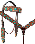 Hand-Carved Leather Western Headstall And Breast Collar Set For Training And Showing