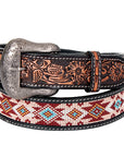 Bar H Equine Hand Carved Western Leather Belt Men Women Beaded