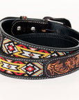 Bar H Equine Hand Carved Western Leather Belt Men Women Beaded