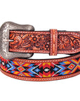 Bar H Equine Hand Carved Western Leather Belt Men Women Beaded