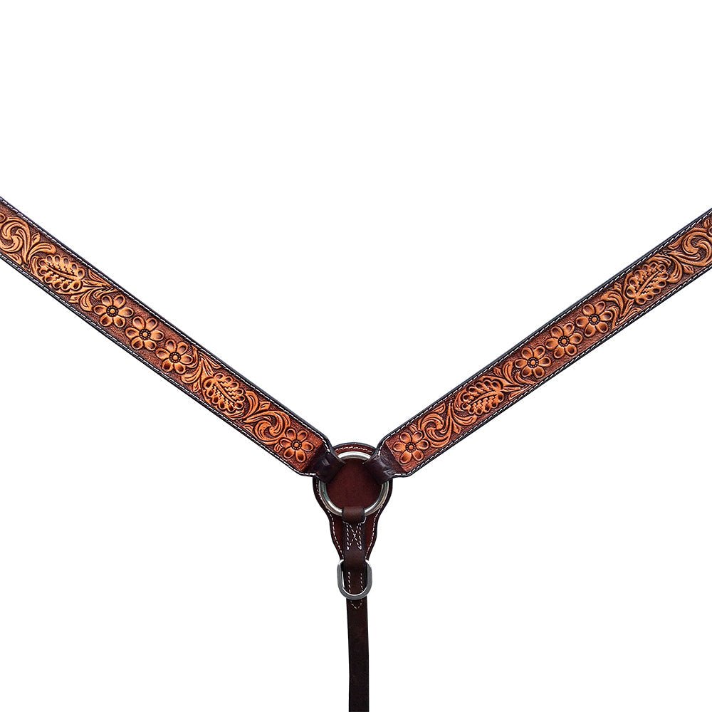 Bar H Equine Genuine Western American Leather Horse Premium Headstall &amp; Breast Collar Set