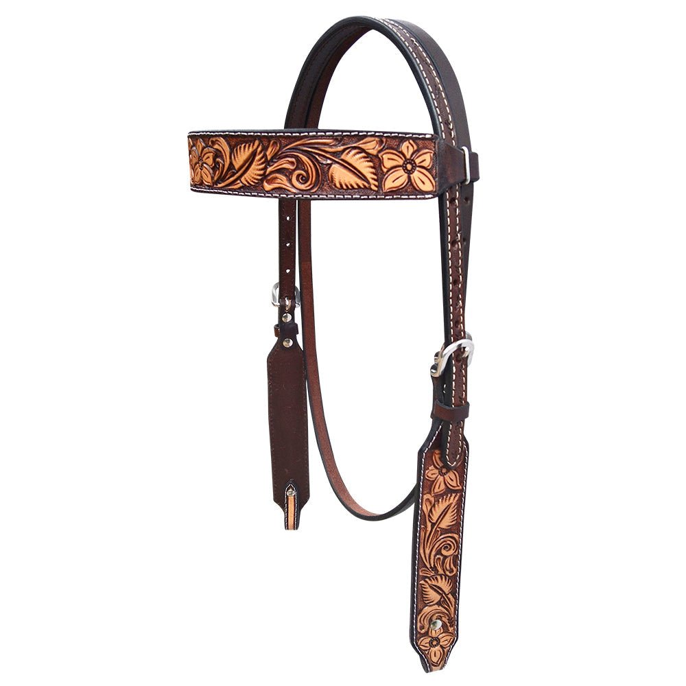 Bar H Equine Genuine Western American Leather Horse Premium Headstall &amp; Breast Collar Set