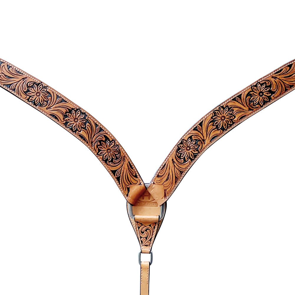 Bar H Equine Genuine Western American Leather Horse Premium Headstall &amp; Breast Collar Set
