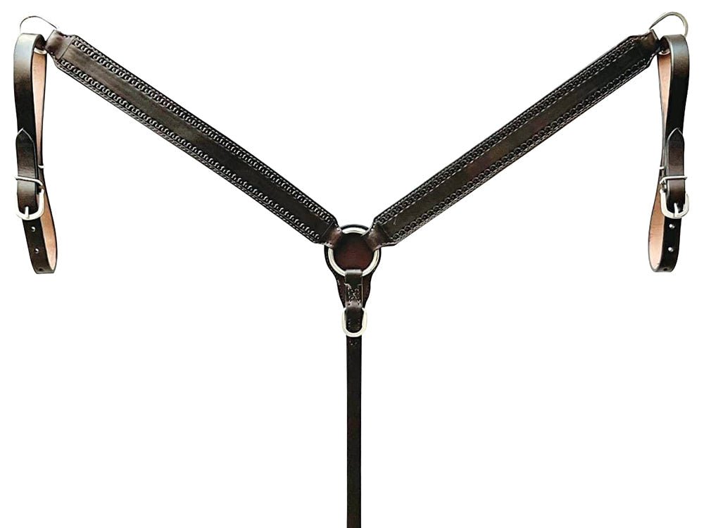 Bar H Equine Genuine Western American Leather Horse Premium Headstall &amp; Breast Collar Set