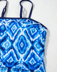 Abstract Frilled Trim Spaghetti Straps Tankini Set